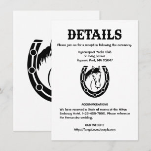 Country Wedding Details Black Horse Rustic Western Invitation