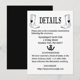 Country Wedding Details Cowboy Boots Western Black Invitation