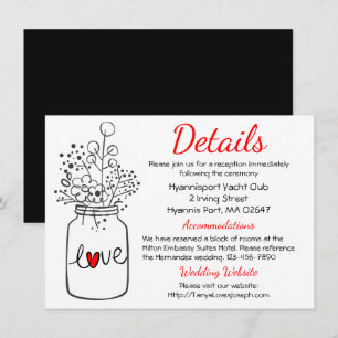 Country Wedding Details Floral Mason Jar Black Invitation