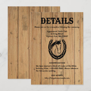 Country Wedding Details Wood Horse Rustic Western Invitation