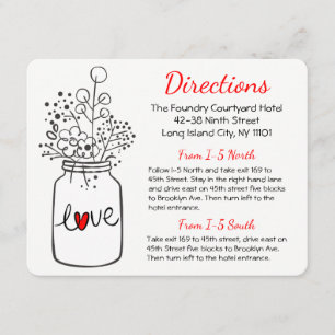 Country Wedding Directions Mason Jar Red Floral Enclosure Card