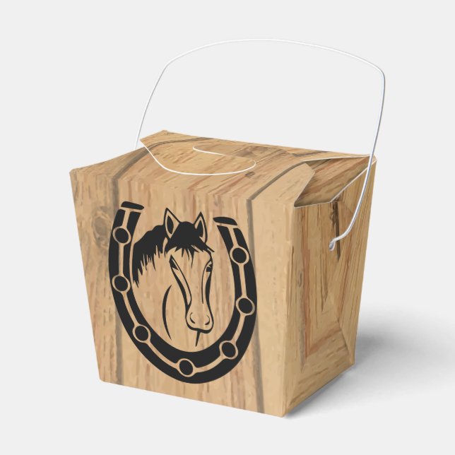 Country Wedding Horse Horseshoe Western Wood Favour Box (Front Side)