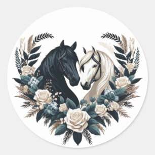 Country Wedding-Horses in Love Classic Round Sticker