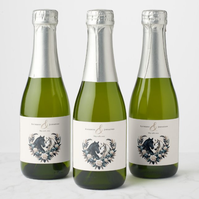 Country Wedding-Horses in Love  Sparkling Wine Label (Bottles)