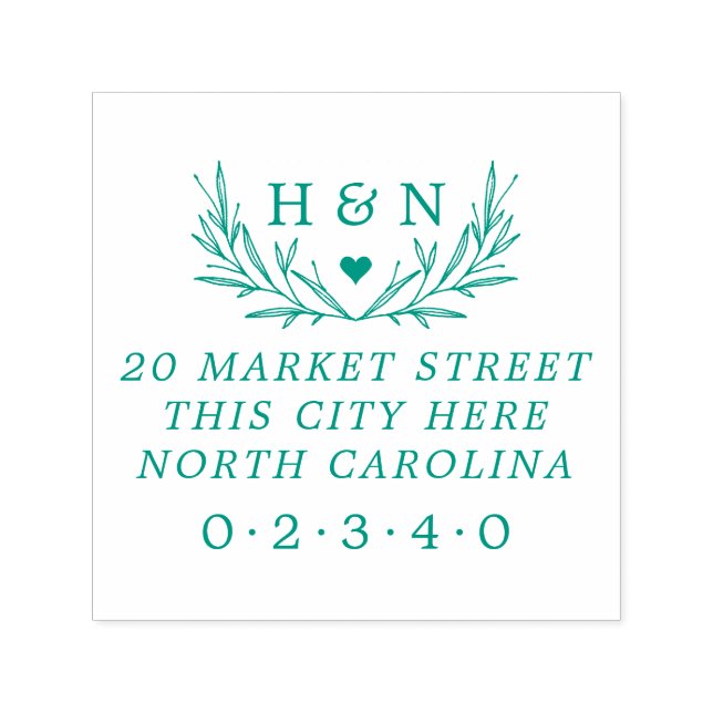 Country Wedding Initials Botanical Return Address Self-inking Stamp (Design)