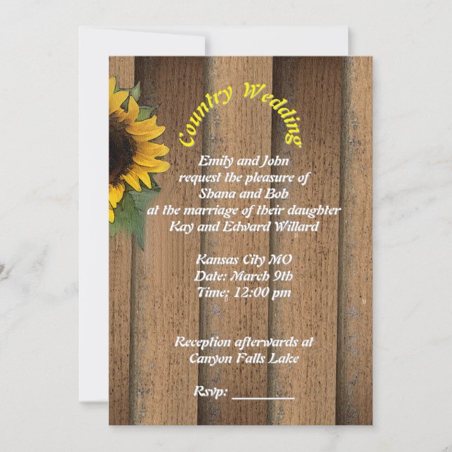 Country Wedding invitation with bride art  (Front)