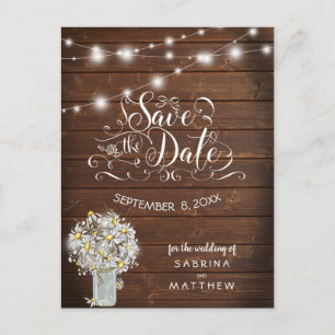 Country Wedding Mason Jar Daisies BarefootBride™ Postcard