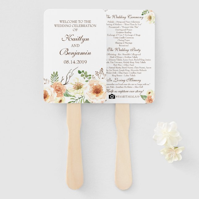 Country Wedding Program - Rustic Wedding Program Hand Fan (Front and Back)