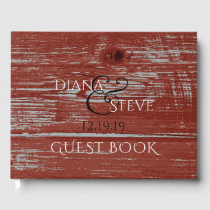 Country Wedding Red Rustic Barn Wood Grain Guest Book