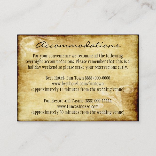 Country Wedding Rustic Insert Accommodation Cards (Front)
