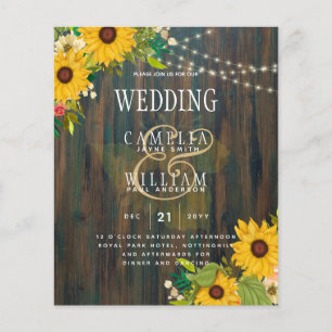 Country Wedding Rustic Wood Sunflowers Lights Inv Flyer