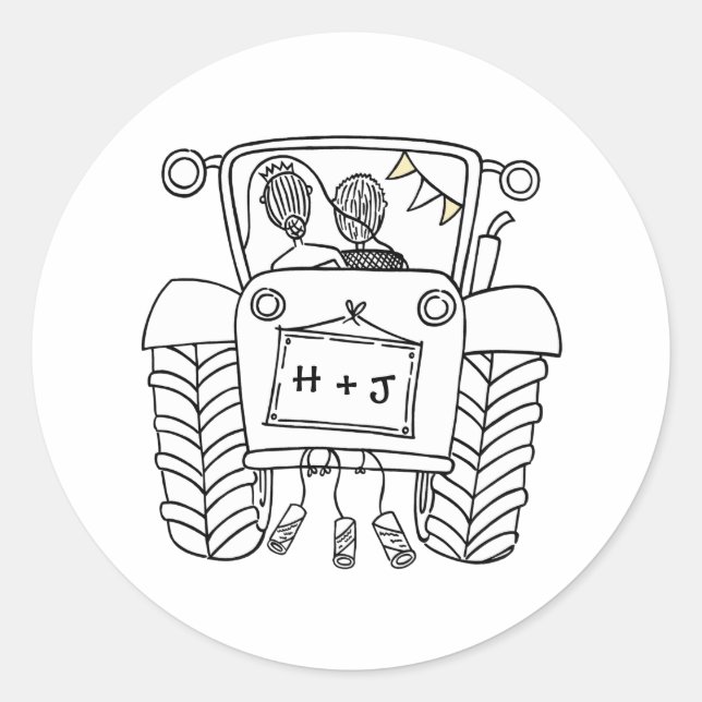 Country Wedding Tractor Sticker Label (Front)