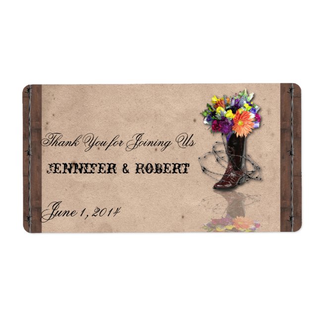 Country Western Barbed Wire Water Bottle Label (Front)