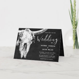 Country Western Black And White Rodeo Bull Skull Invitation