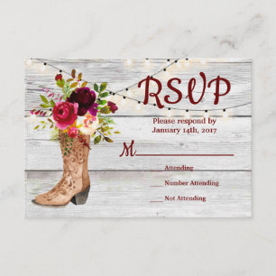 Country Western Boot Boho Rustic Marsala RSVP Card