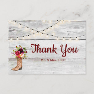Country Western Boot Boho Rustic Marsala Thank You Card