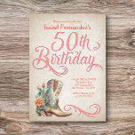 Country Western Boots 50th Birthday Invitation<br><div class="desc">Kick up your bootheels for a great girls' night with this country western birthday invitation! Features a gorgeous cowgirl boot and florals, along with vintage calligraphy. Perfect for your favourite cowgirl or country music fan on her 50th birthday. Order your printed invitations and party supplies or download your digital invitations...</div>