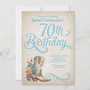 Country Western Boots 70th Birthday Invitation