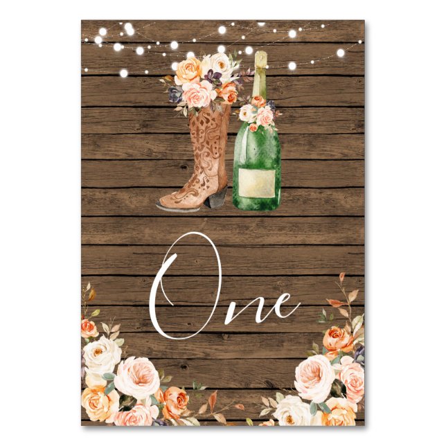 Country Western Boots and Bubbly Large Banner Table Number (Front)