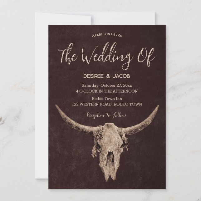 Country Western Brown Rustic Bull Skull Invitation (Front)