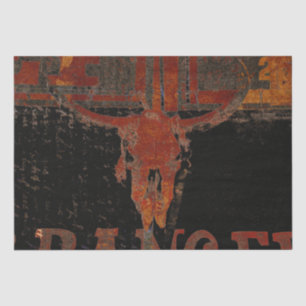 Country Western Bull Skull Rust Script Vintage Tissue Paper