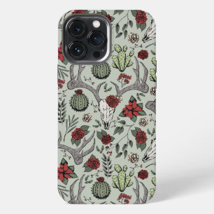 Country Western Christmas Floral Deer Head Skull iPhone 13 Pro Max Case