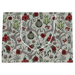 Country Western Christmas Floral Reindeer Skull Large Gift Bag