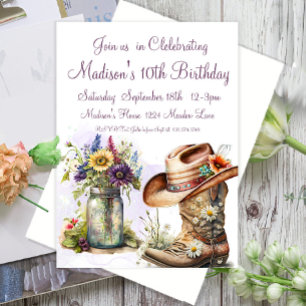 Country Western, Cowboy Boots, 10th Birthday       Invitation