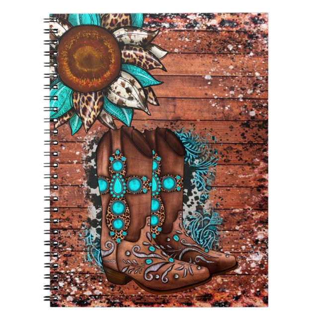 Country Western Cowboy Boots and Flower Notebook (Front)