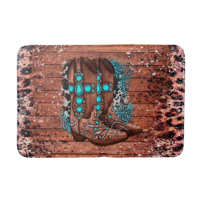 Country Western Cowboy Boots Bath Mat (Front)