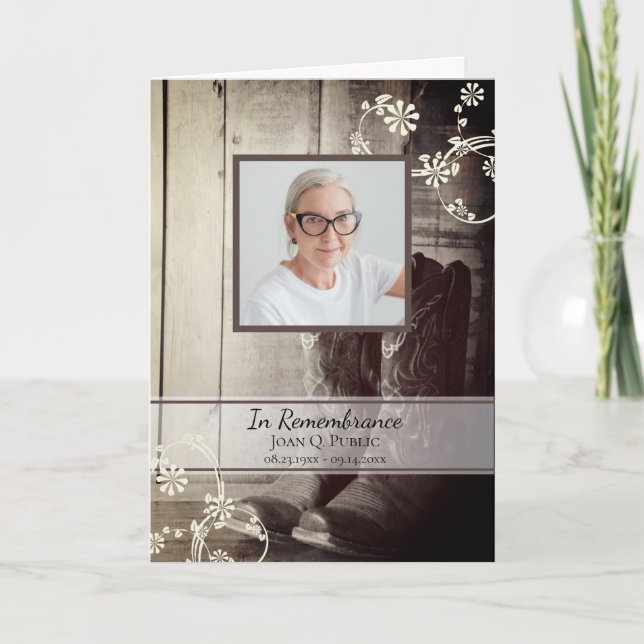 Country Western Cowboy Boots Funeral Service Programme (Front)