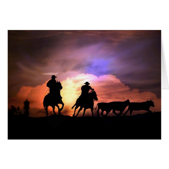 Country Western Cowboy Cattle Drive Blank Card (Front Horizontal)