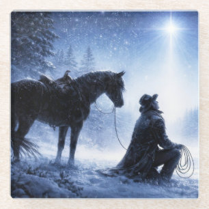 Country Western Cowboy Christmas Glass Coaster