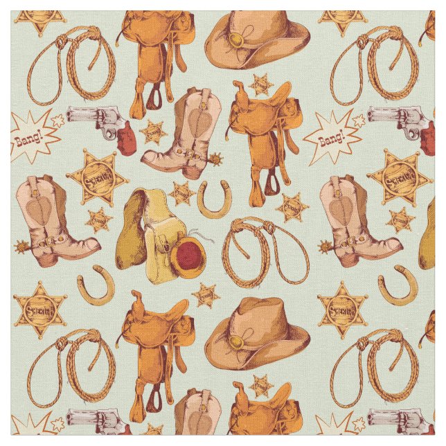 Country Western Cowboy Gear Fabric (Close Up)