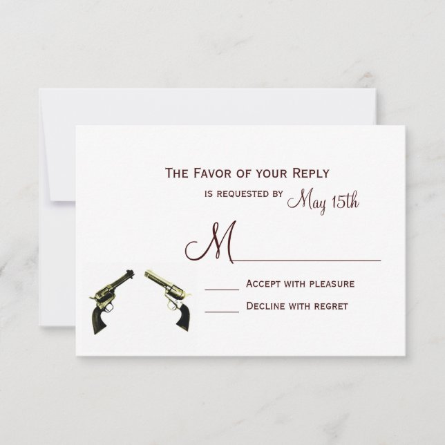 Country Western Cowboy Guns Wedding RSVP Cards (Front)