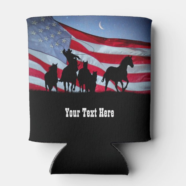 Country Western Cowboy Roping Horses Can Cooler (Back)