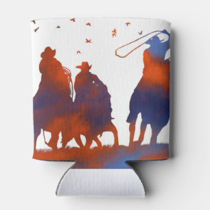 Country Western Cowboy Roping White Can Cooler