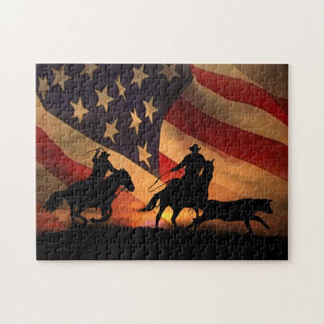 Country Western Cowboy Team Ropers Jigsaw Puzzle (Horizontal)