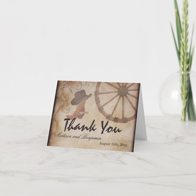 Country Western Cowboy Wedding Thank You Cards (Front)