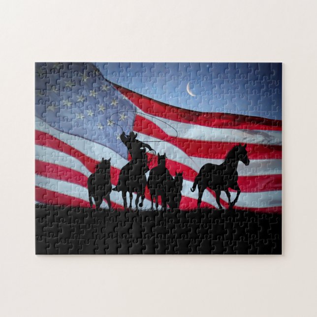 Country Western Cowboy Wild Horses American Jigsaw Puzzle (Horizontal)