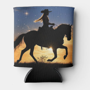 Country Western Cowgirl and Horse  Can Cooler