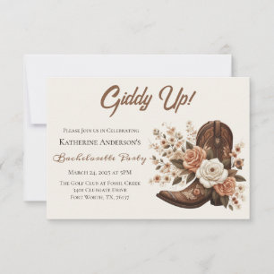Country Western Cowgirl Boot with Flowers Invitation