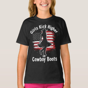 Country Western Cowgirl Girls Kick Higher In Boots T-Shirt