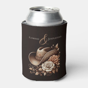 Country Western Cowgirl Hat with Flowers Can Cooler