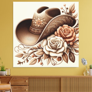 Country Western Cowgirl Hat with Flowers Canvas Print