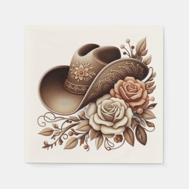 Country Western Cowgirl Hat with Flowers Napkin (Front)