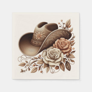 Country Western Cowgirl Hat with Flowers Napkin