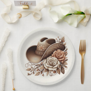 Country Western Cowgirl Hat with Flowers Paper Plate