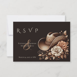 Country Western Cowgirl Hat with Flowers RSVP Card