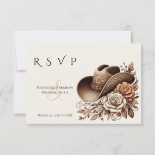 Country Western Cowgirl Hat with Flowers RSVP Card